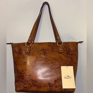 💛Patricia Nash Map Print 100% Full Grain Leather Tote